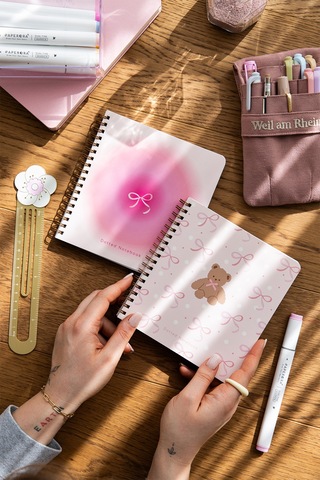 15x16 Spiralli Karton Kapak 2'li Noktalı Not Defter Seti - Ayıcık Çok Renkli