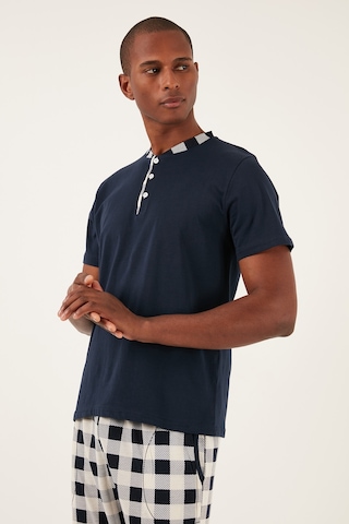 Buratti Ekoseli Pamuklu Regular Fit Kısa Kollu Erkek Pijama Takımı 60961007 Lacivert-Beyaz