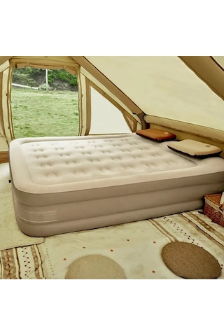 Efsane Kamp Double Yüksek Otomatik Şişen Dahili Pompalı Çift Kişilik Yatak Bej