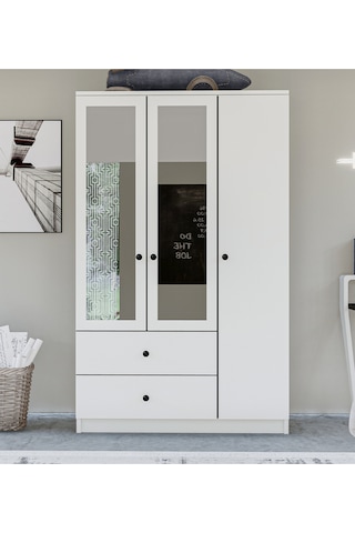 Metalia Gm 853 Home 3 Kapılı 2 Çekmeceli Düğme Kulplu Aynalı Gardırop