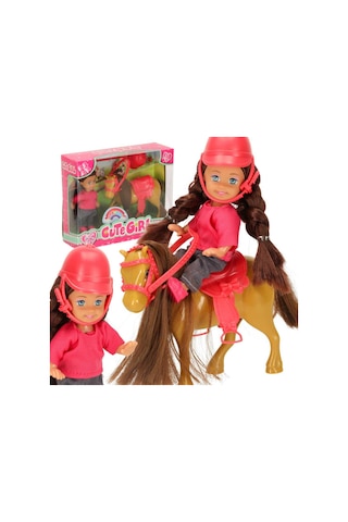 Cute Girl Tatlı Binici Kız Ve Oyuncak Atı 2'li Set - 3+ Yaş Hayal Gücü Geliştiren Hediye Oyuncak