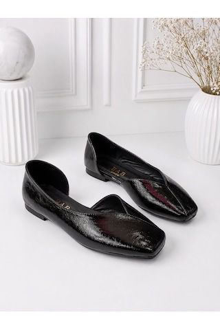Dabab Shoes Dante Kadın Siyah Kırışık Rugan Kare Burun Düz Taban Günlük Casual Babet Ayakkabı