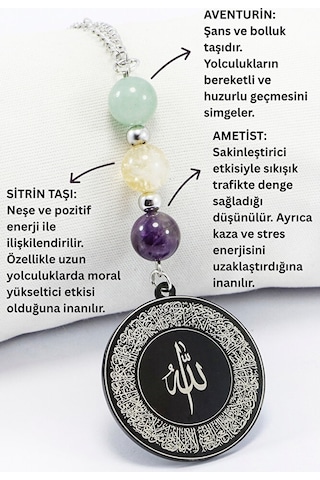 Siyah Çelik Ayetel Kürsi Nazar Ayeti Araba Dikiz Ayna Süsü, Doğal