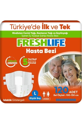 Freshlife 4'lü Large Beden Büyük Boy Yetişkin Hasta Bezi 30x4 120 Adet L