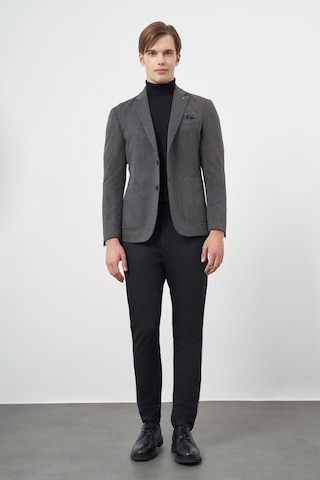 İmza Siyah Kazayağı Desen Örme Mono Yaka Astarsız Çift Yırtmaç 2 Düğme 6 Drop Slim Fit Casual Ceket 1002245150 Siyah