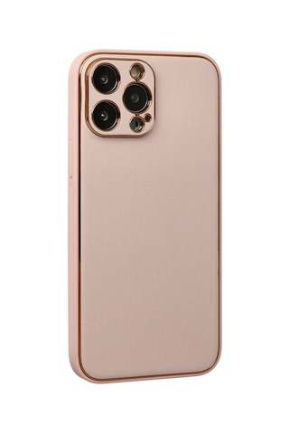 Apple Uyumlu - iPhone 13 Pro Max Kılıf Coco Deri Silikon Kapak - Pudra
