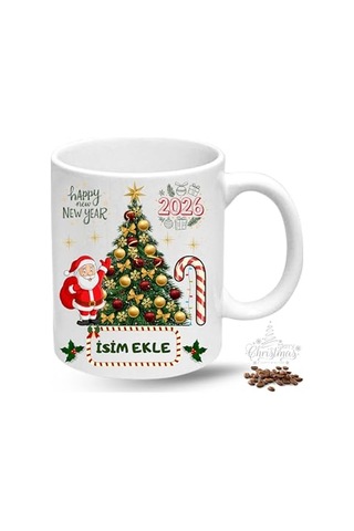 Yılbaşı Hediyesi Christmas Çam Ağacı İsimli Baskılı Porselen Kupa Bardak Çok Renkli