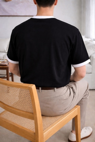 Tarz Cool Erkek Kontrast Yaka Basic Tişört Modern Ve Şık T-shirt Siyah