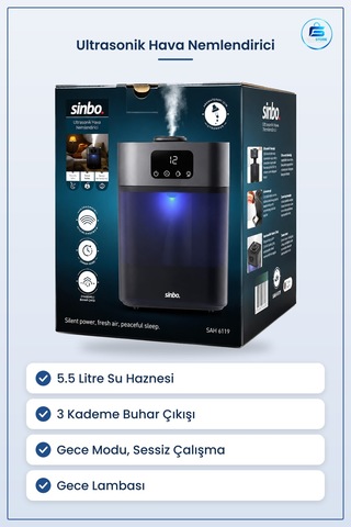 Ultrasonik Hava Nemlendirici 5.5l Sessiz 3 Kademe 7 Renk Gece Lam