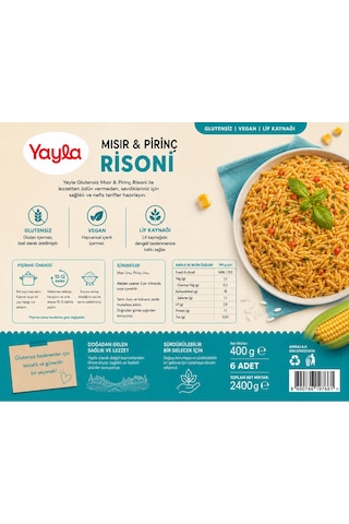 Yayla Glutensiz Vegan Risoni Makarna 400 Gr X 6 Lı Avantaj Paketi Mısır & Pirinç, Lif Kaynağı