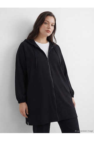 Lcw Modest Siyah Kapüşonlu Oversize Kadın Tunik