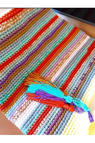 Kemzey Handmade Çizgili Büyük Kol Çantası , El Yapımı Örgü Çanta Kahverengi - Sarı