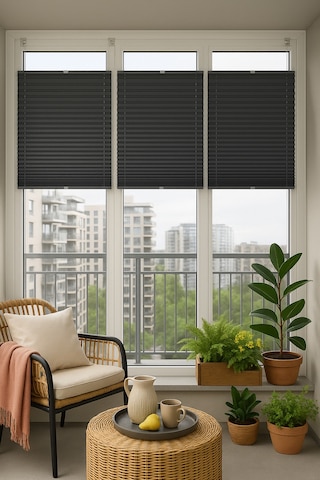 Gri Plise Katlanır Cam Balkon Perdesi - Ofis Perdesi - Mutfak Perdesi - Salon Perdesi