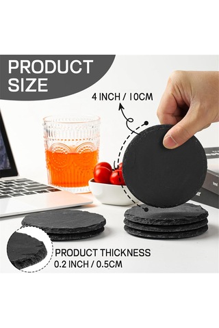 Xurunkeji Taş Bardak Altlığı 10cm Yuvarlak Cam Bardak Altlığı Pratik Standlı İçecekler, Kupalar, Barlar, Bardaklar İçin Uygun Siyah