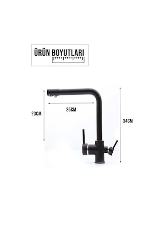 Kustar 3 Yollu Arıtma Çıkışlı Mutfak Eviye Bataryası Siyah