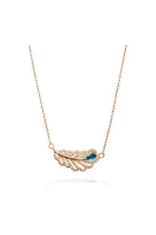 Brezza Lusso Jewelry Aquamarin Taşı Lusso Yaprak Model Rose Diamond Kadın Gümüş Kolye 45 CM 45 CM