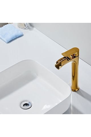 Fause Yüksek Çanak Lavabo Bataryası Şelale Altın Gold Ksl112-g Altın