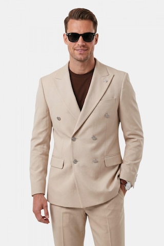 Deep Sea Deepsea Erkek Bej Slim Fit Kruvaze Takım Elbise Likralı Çizgili Dokulu Metal Düğmeli 2600820