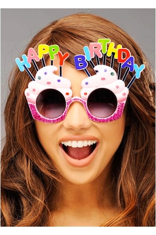 Happy Birthday Yazılı Pembe Fuşya Renk Parti Gözlüğü 12x7 Cm 1