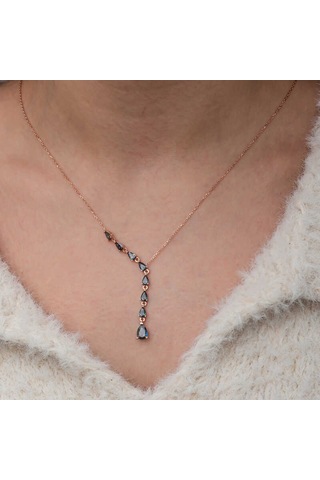 Blackcraft Gümüş Sıralı Mistik Topaz Taşlı Damla Kadın Kolye Bc-8a97c0 Renkli