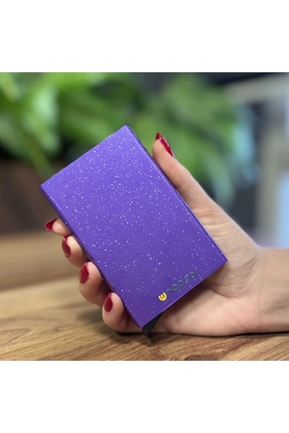 Wrapsol Mekanizmalı Kartlık Rfid Korumalı Alüminyum Otomatik Mekanizmalı Kredi Kartlık Renkli Mat Kırmızı Simli Mor Simli Mor