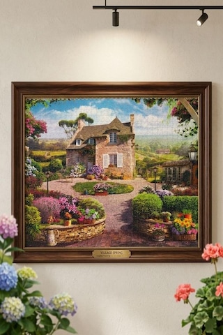 1000 Parçalı Village Spring Manzara Tasarımlı Puzzle 48x68cm Eğitici Çocuk Yapboz 1