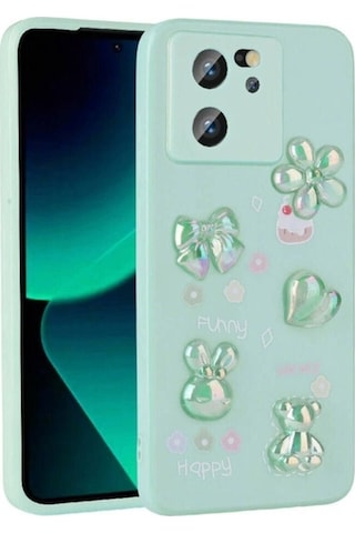 Xiaomi Mi 13t Kılıf Kabartma Figürlü Parlak Zore Toys Silikon Kapak Light Green