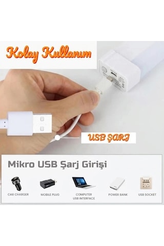 Usb Şarjlı 3 Modlu Mıknatıslı Otel-yurt-ev-kamp Feneri Led Şarjlı Işıldak 5 W 17cm Renkli