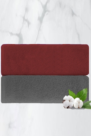 2 Li Lüks El Yüz Havlu Seti 50x90 Cm %100 Pamuklu Gramajlı Grinja Bordo