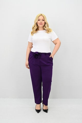 Kadın Büyük Beden Gül Kemer Detaylı Yüksek Bel Pantolon 6327-25 Siyah