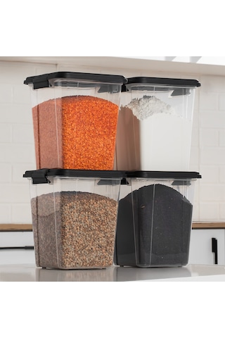 Porsima 4371 4 Lü Mega Boy Hava Geçirmez Deterjan Saklama Kabı Erzak Saklama Kabı Seti Gri 5 Lt Şeffaf