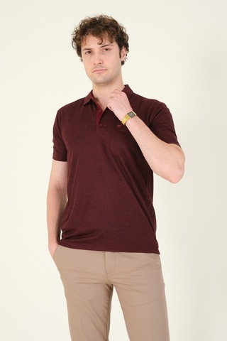 Giyim Dünyası Erkek Desenli Cepli Polo Yaka T-shirt Bordo 001