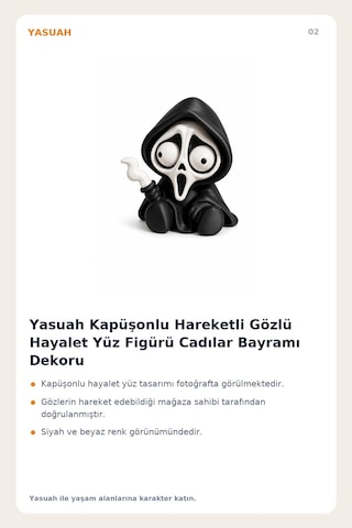 Yasuah Kapüşonlu Hareketli Gözlü Hayalet Yüz Figürü Cadılar Bayramı Dekoru