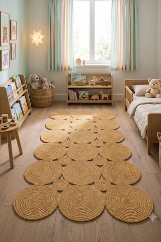 Jüt Hasır Kare Kilim Dekoratif Halı Yolluk Doğal Görünümlü Bohem Modern Ev Dekorasyonu Salon Oturma Mutfak Balkon Çocuk Odası 161kırçıllıhasır