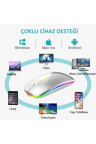 Venaliastore Tablet Uyumlu Şarjlı Rgb 2.4ghz Wifi Bluetooth Mouse