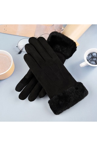 Symbee Kadınlar Kışlık Dokunmatik Eşofman Eldiveni - Yumuşak Yün İçli, Isı Sağlayıcı, Sürüş Ve Sürüş İçin Uygun, Siyah, Tek Beden