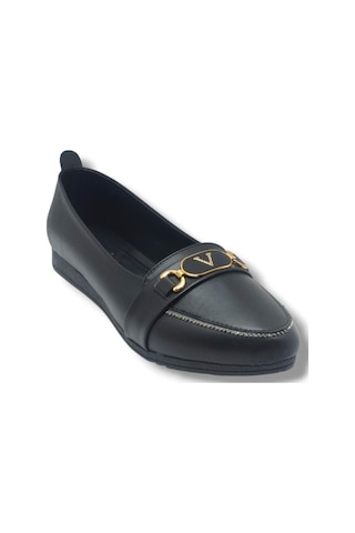 C-shoes Ys3008-26 Cilt Taşlı V Toka Anatomik Kadın Babet 41-42 Sıyah