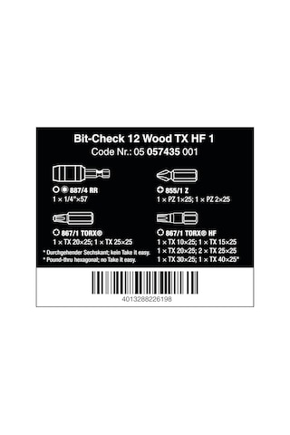 Wera - 05057435001 - Bit Çeşitleri, Bit-check 12 Wood Tx Hf 1, 12
