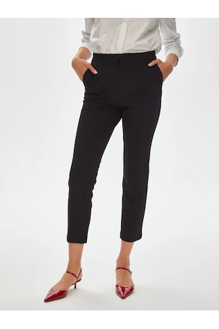 Faik Sönmez Arka Kemeri Lastikli Slim Fit Kadın Pantolon 00088 Siyah