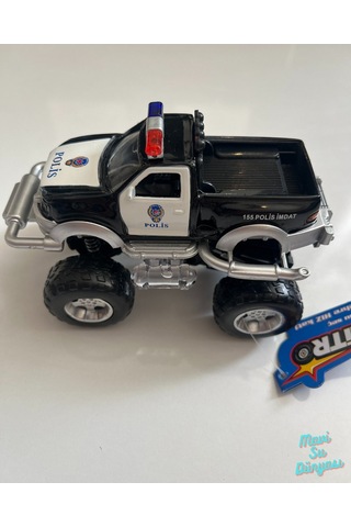 Metal Çek Bırak Sesli Canavar Polis Arabası 13x7x9 Cm Siyah