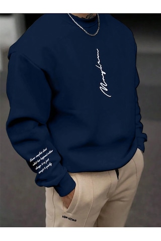 Startmore Lacivert Unisex Kadın/erkek Never Renkli Oversize Bisiklet Yaka Pamuklu