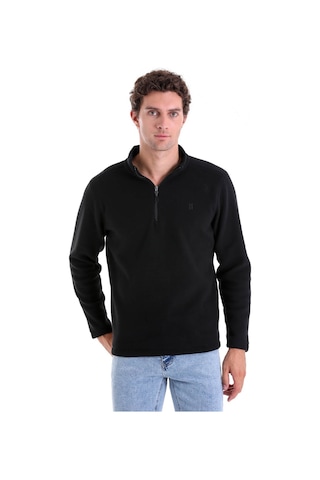 Hatemoğlu Regular Fit Düz Tam Boy Fermuarlı Polar Sweatshirt Siyah