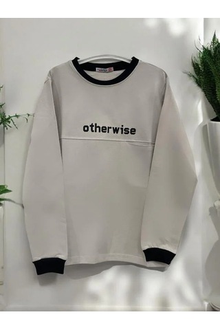Zekids Erkek Çocuk Otherwise Yazılı Pamuklu Sweatshirt-14231 Taş