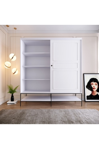 Pasific Home Martin 2 Kapaklı Sürgülü Gardırop Elbise Dolabı Parlak Beyaz 190 CM