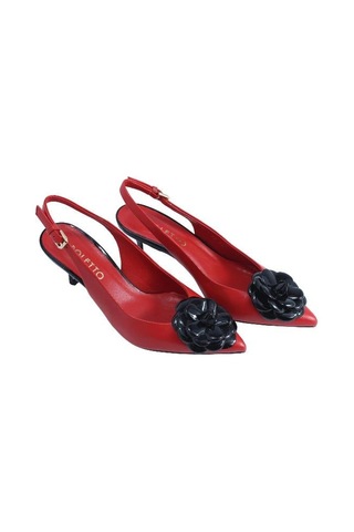 Poletto Hakiki Deri Kırmızı-sıyah Ayakkabı Stiletto 9841 92 V1-2529 Kırmızı - Siyah