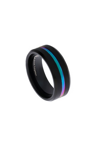 Erkek Renkli Çizgi Model Siyah Tungsten Yüzük Siyah