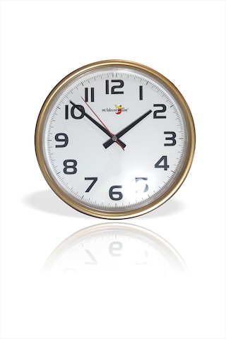 Altın Sarı Renk 28 Cm Bombe Camlı Sessiz Kayar Saniye Duvar Saati Altın