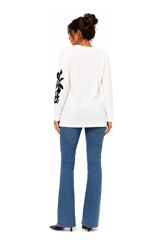 Neden Tekstil Kadın Yuvarlak Yaka Pamuklu Relaxed Sweatshirt - Beyaz