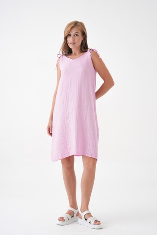 Mg Otantik %100 Pamuk Müslin Kumaş İp Askılı Elbise Mg-20251 Pembe