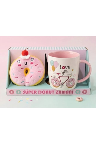Donut Peluş Anahtarlıklı Kupa 360 Ml Pembe3